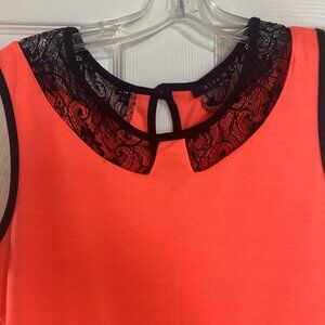 Orange with black lace detail cotton dress